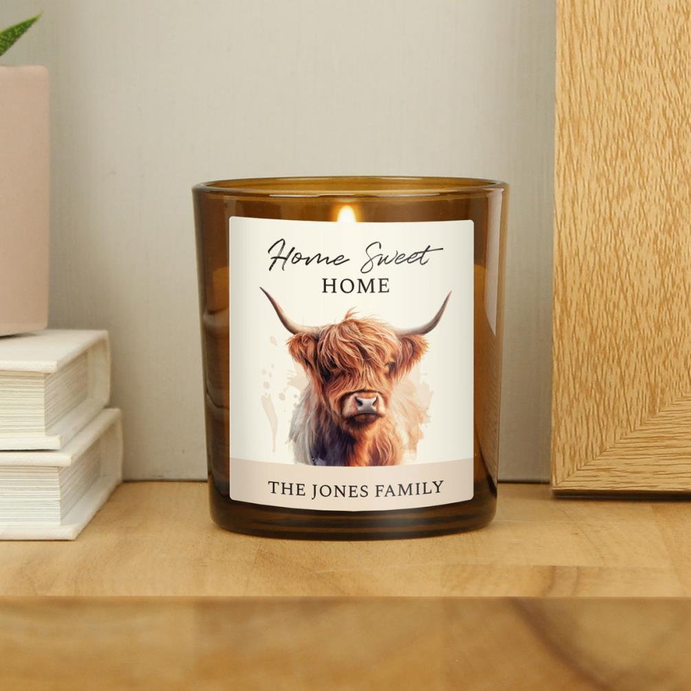 Personalised Highland Cow Scented Glass Candle Extra Image 1